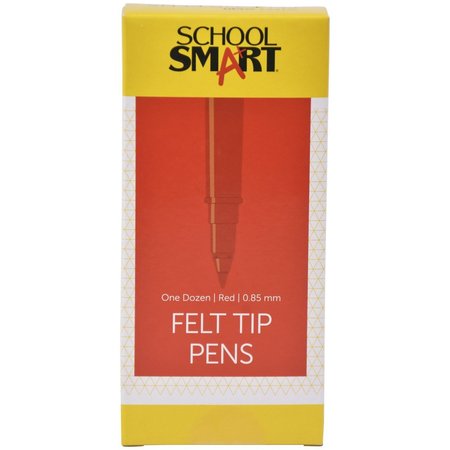 SCHOOL SMART Felt Tip Pen, Water Based Ink Fine Tip, Red, 12 PK RY231804-RD